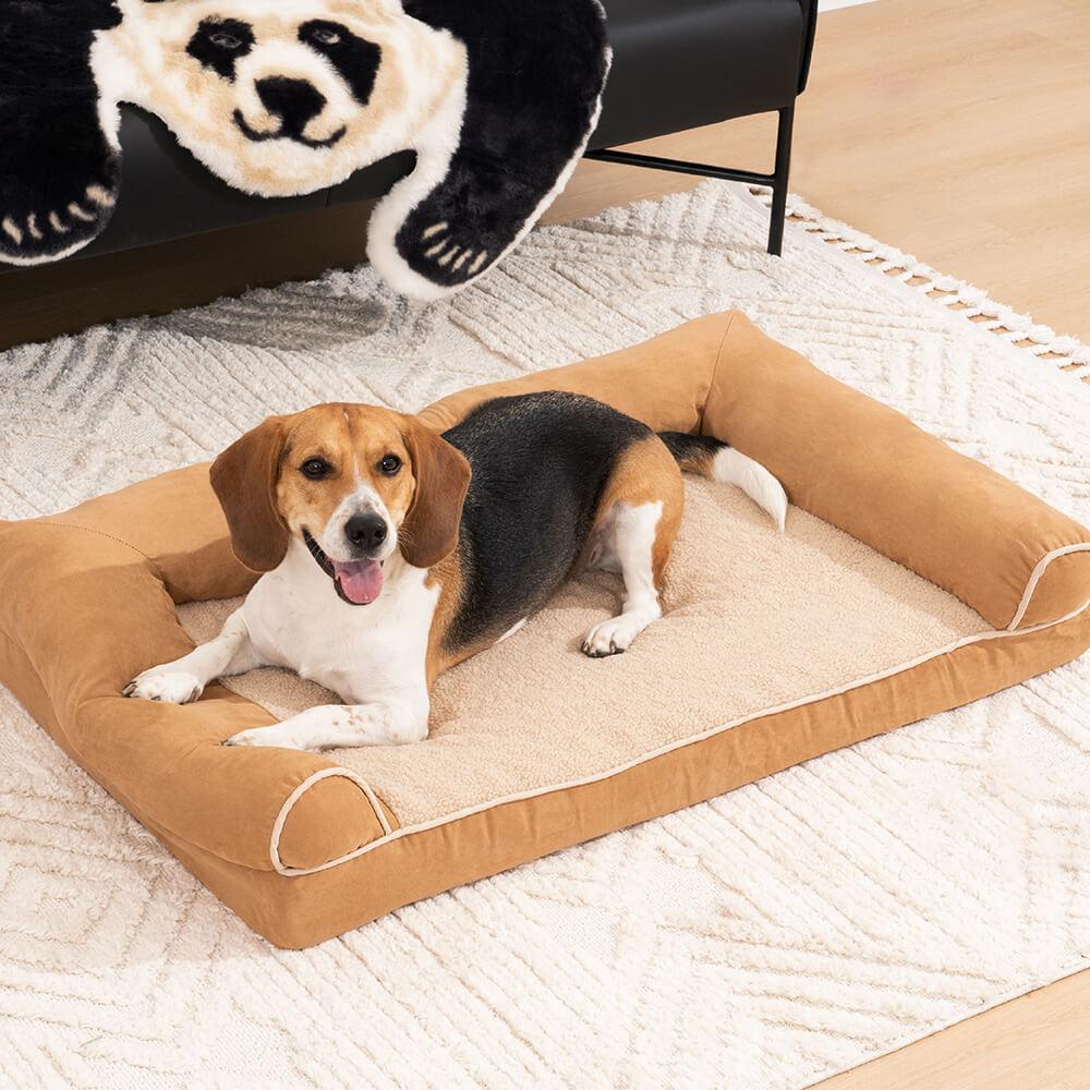 Cama ortopédica para cães com suporte total de lã sintética e camurça