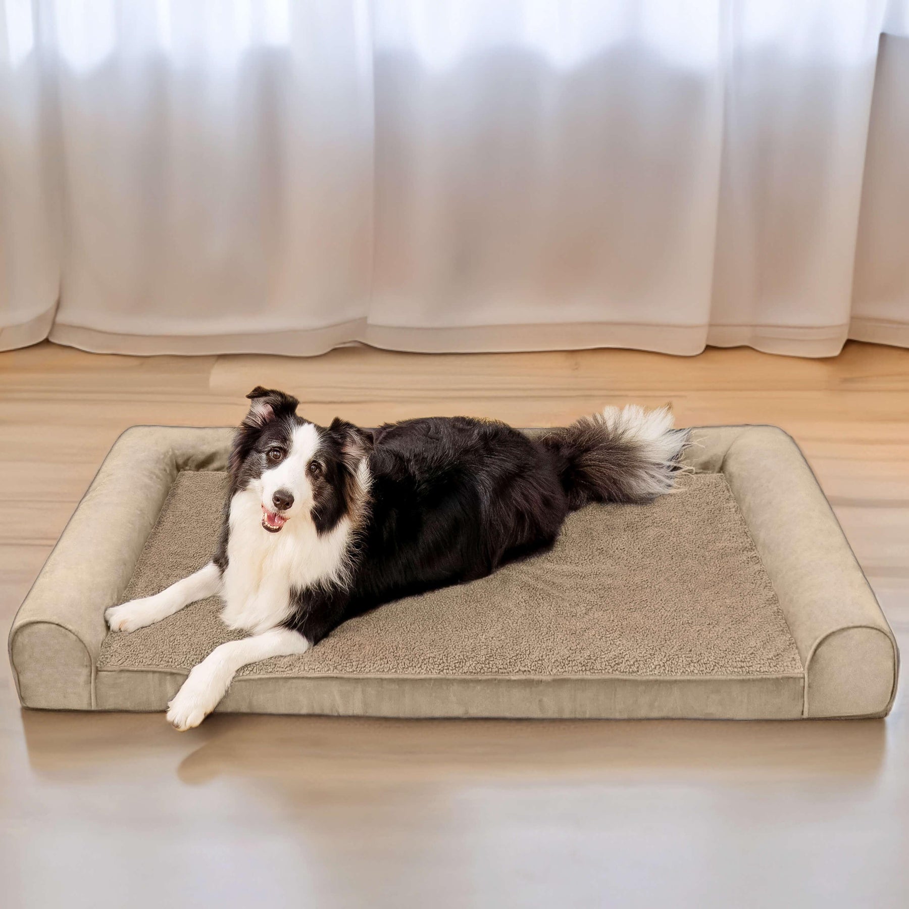 Cama ortopédica para cães com suporte total de lã sintética e camurça