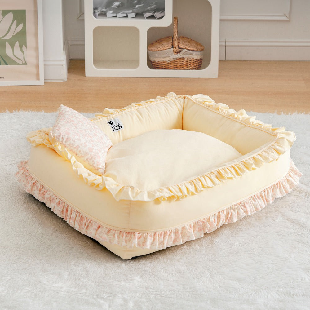 Cama ortopédica floral para cães Cama calmante para animais de estimação com travesseiro