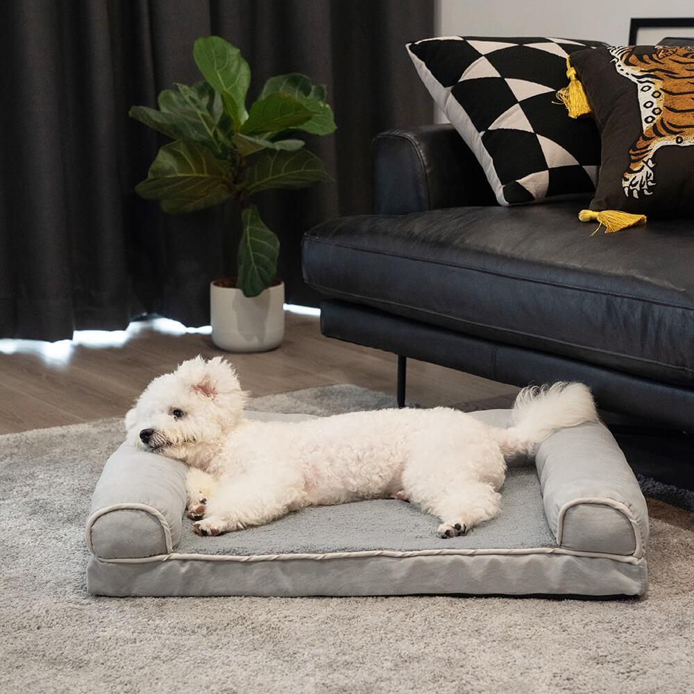 Cama ortopédica para cães com suporte total de lã sintética e camurça