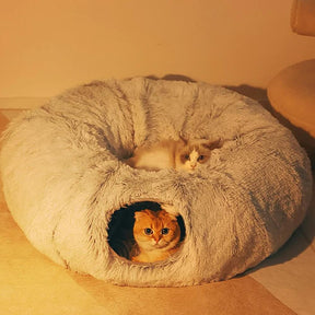 Cama túnel redonda macia dobrável 2 em 1 para gatos