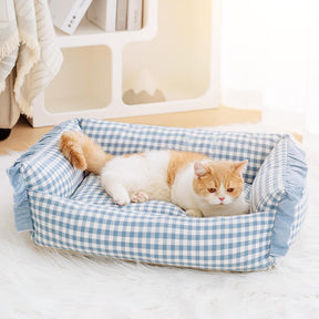 Cama quente destacável para cães e gatos com babados da moda