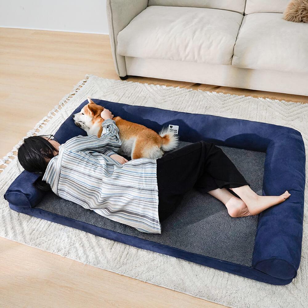 Cama ortopédica para cães com suporte total de lã sintética e camurça