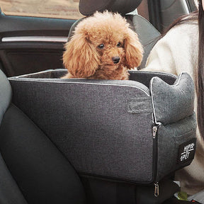 Assento de carro para animais de estimação com console de vigia quadrado em camurça