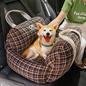 Cama de assento de carro para cachorro de segurança de viagem xadrez vintage