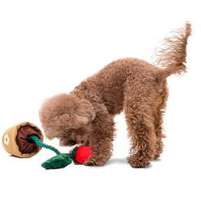 Brinquedo de pelúcia para cachorro que faz barulho - vaso de morango