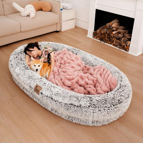 Cama oval luxuosa super grande para dormir mais profunda cama para cachorro humano