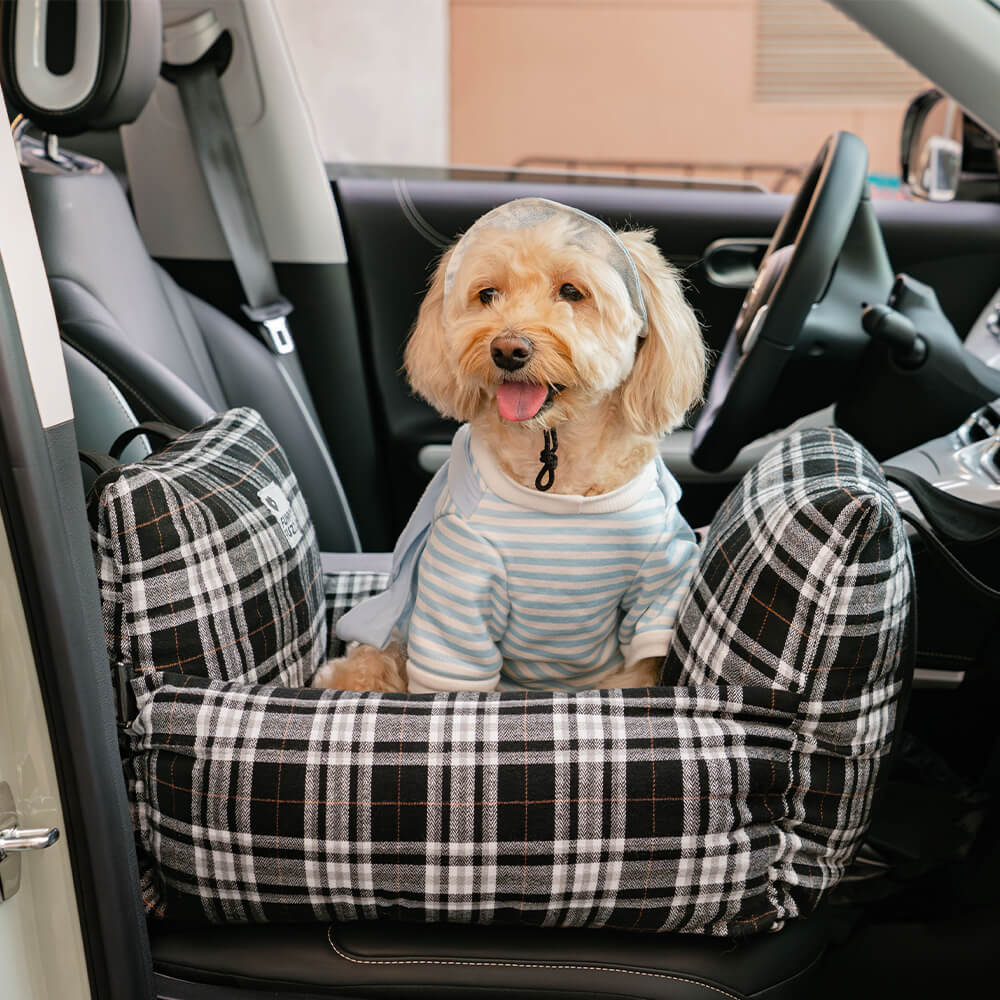 Cama de assento de carro para cachorro de segurança de viagem xadrez vintage