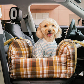 Cama de assento de carro para cachorro de segurança de viagem xadrez vintage